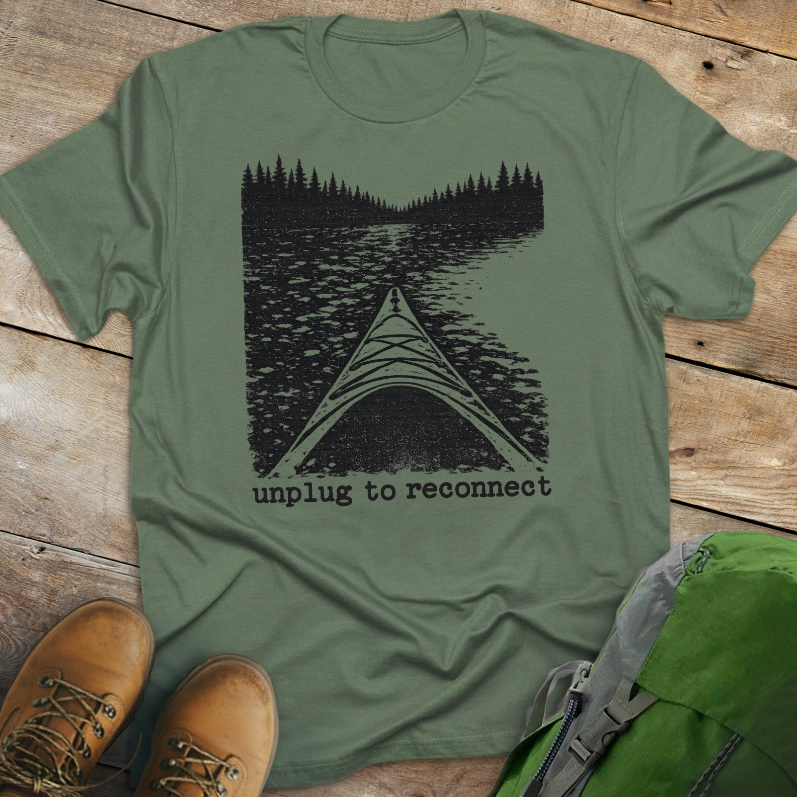 Unplug To Reconnect T-shirt (kayak version)