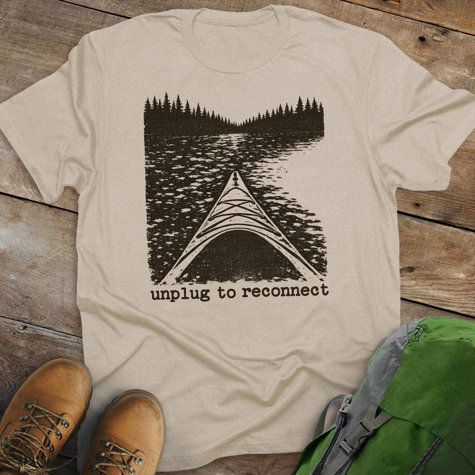 Unplug To Reconnect T-shirt (kayak version)
